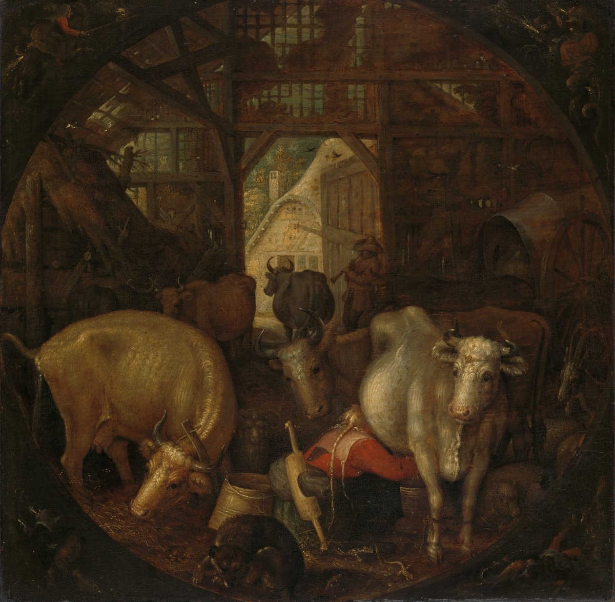Krávy ve stáji; Čarodějnice ve čtyřech koutech od Roelandt Jacobsz. Savery