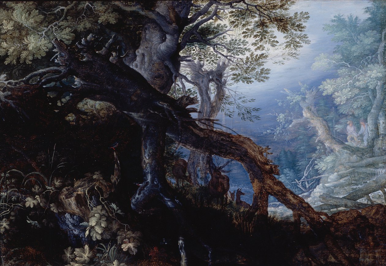 Les s jelenem, asi 1608-10 (olej na desce) od Roelandt Jacobsz. Savery