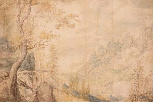 Pd.696-1963 Alpine Landscape, c.1606-7 (křída, akvarel) od Roelandt Jacobsz. Savery