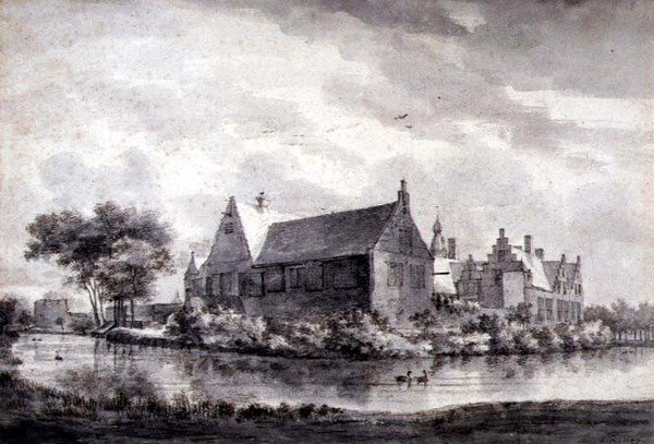 PD.645-1963 The Castle of Marquette, Holandsko, c.1646-47 (mytí, křída, pero a inkoust na papíře) od Roelandt Roghman