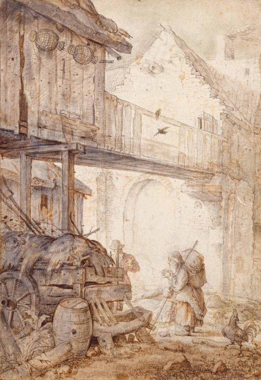 Opuštěný dvůr se žebrákem, c. 1608 od Roelant Saverij