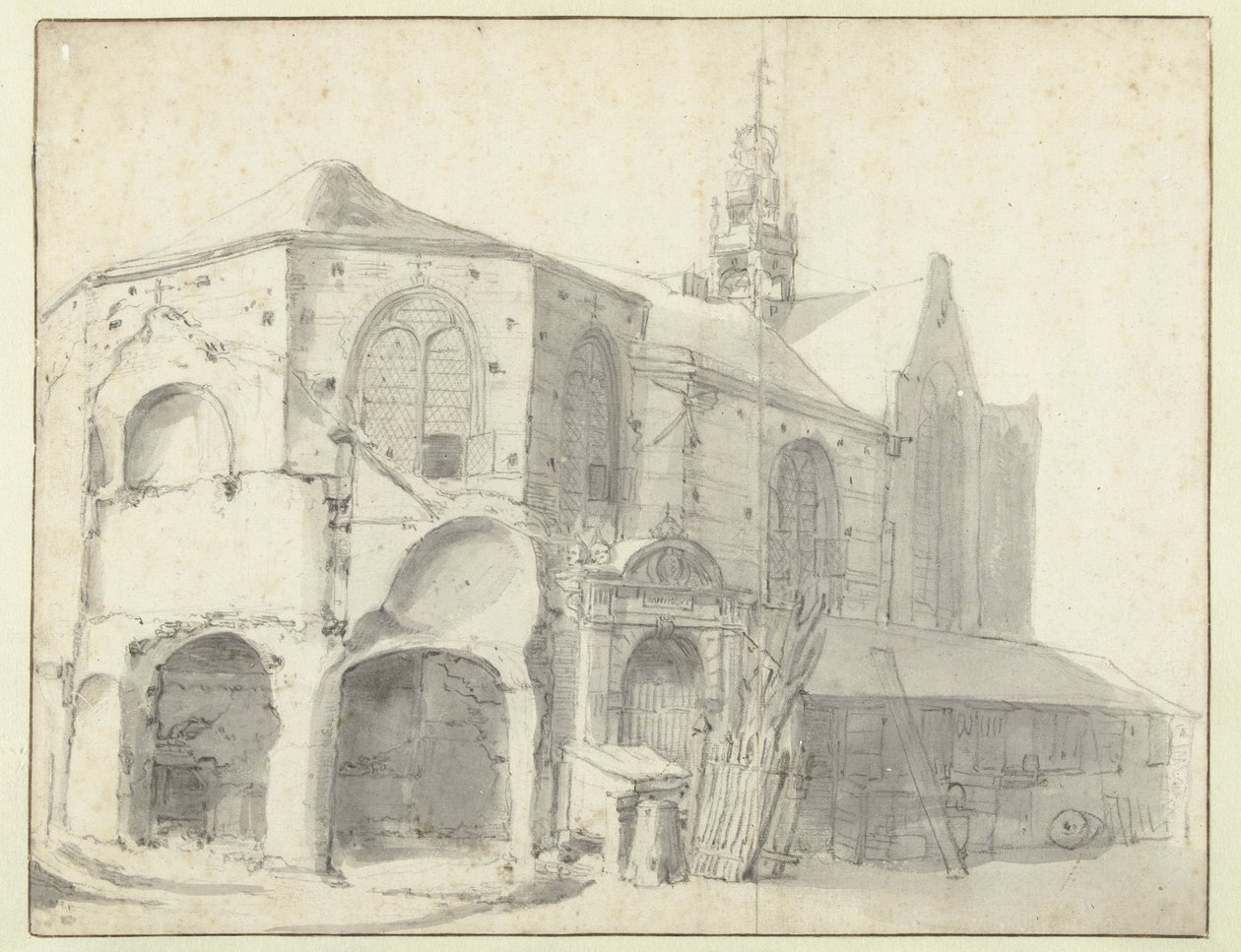 Pohled na Jeruzalemkapel a Sint Olofskapel, Amsterdam od Roelant Roghman (attributed to)
