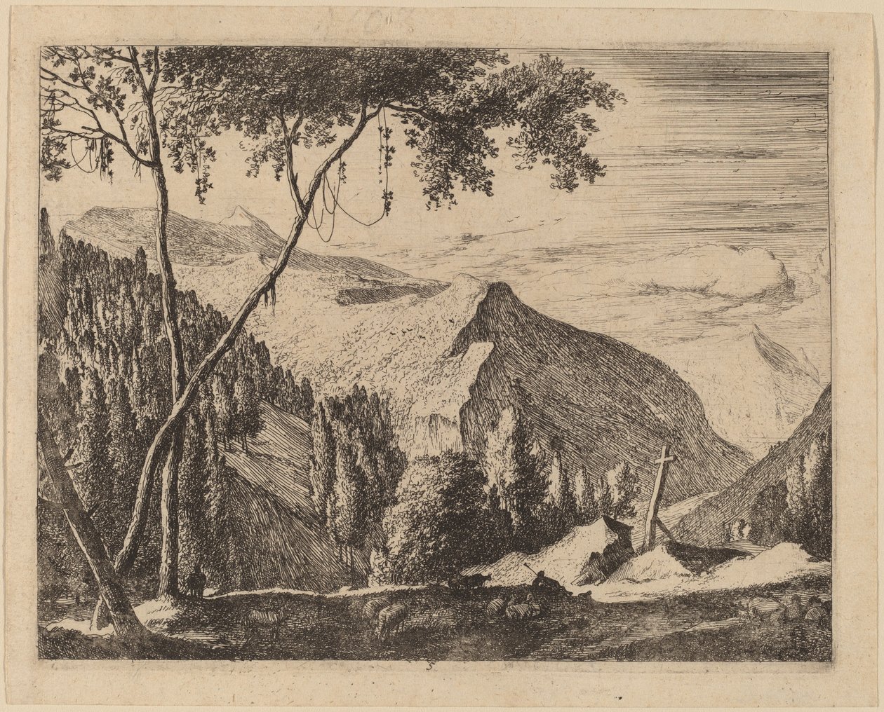 Skalnatá krajina s křížem: pl.5 od Roelant Roghman and Melchior Küsel