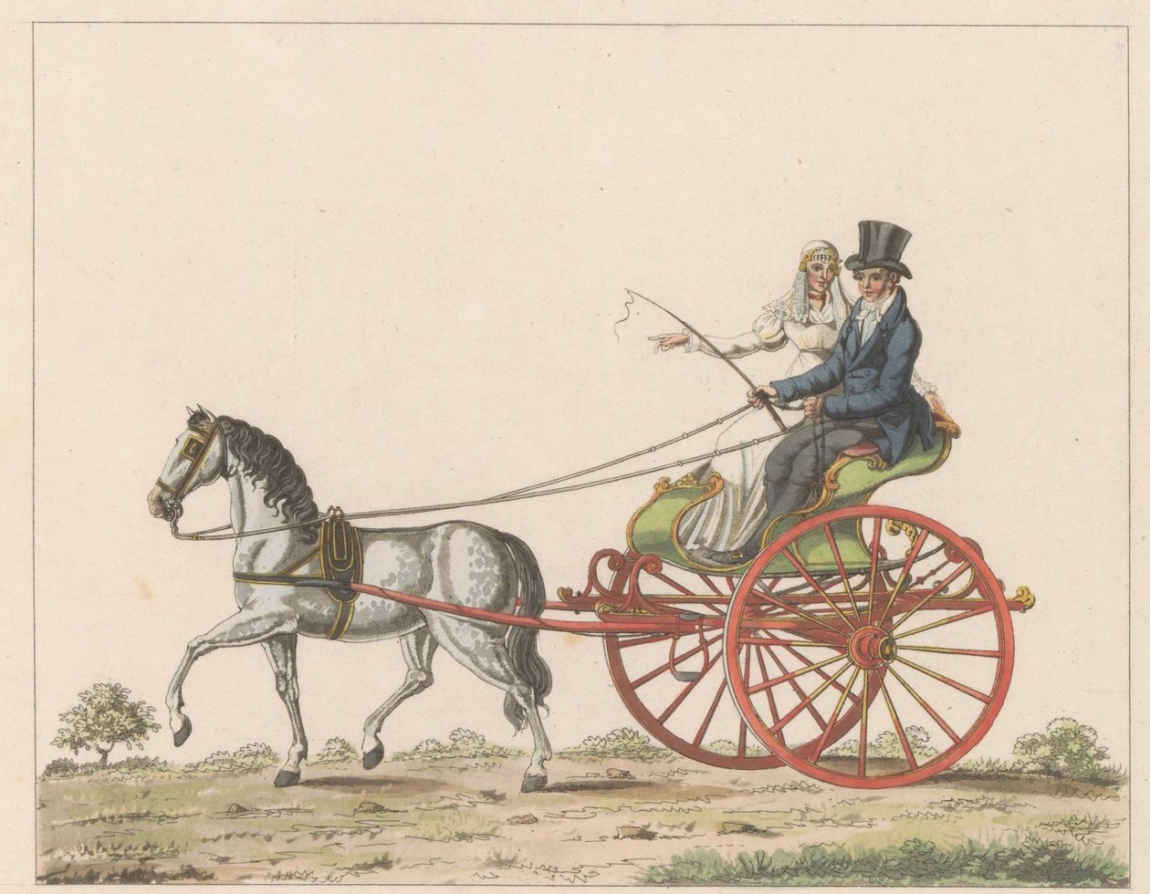 Hollandse sjees, ca. 1825 Een Hollandsche chais / Invalidní vozík používaný v Holandsku a známý jako chais nebo chees (název na předmětu) od Roelof van der Meulen
