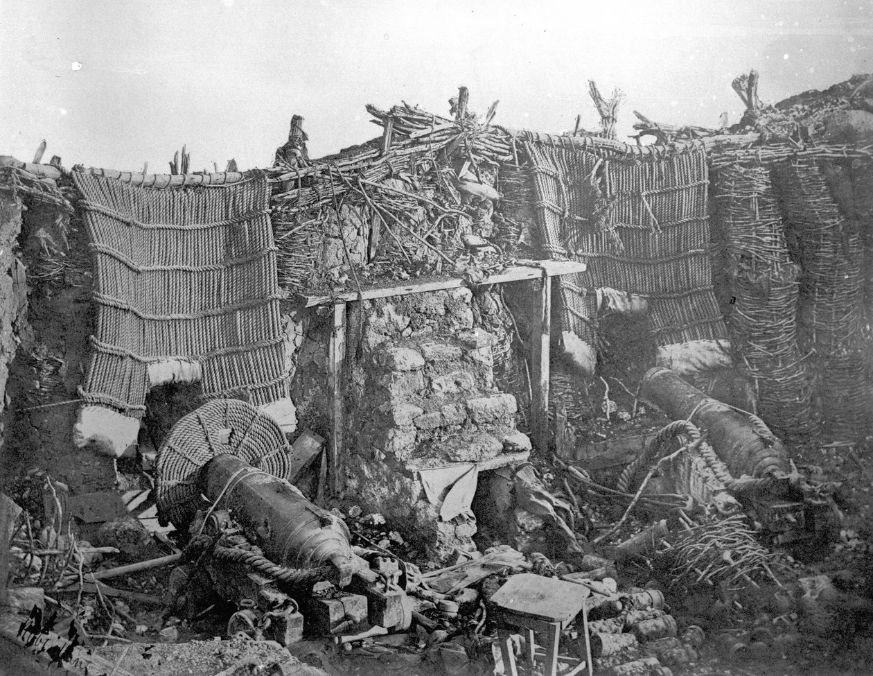 Baterie se dvěma děly během krymské války, kolem roku 1855 od Roger Fenton