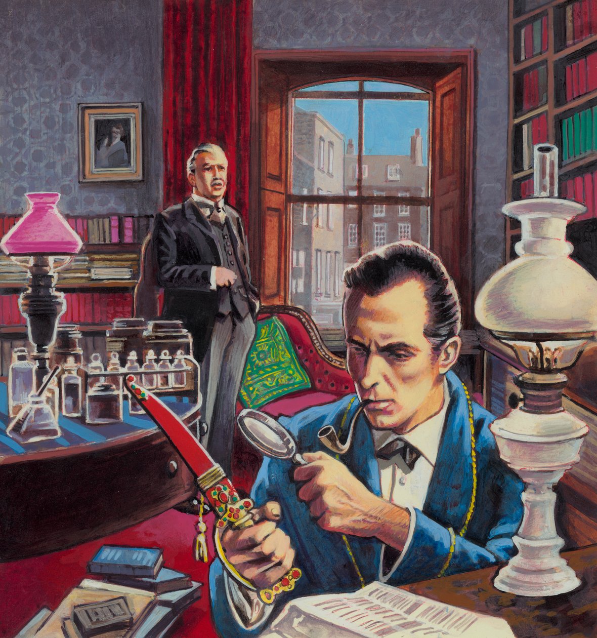 Sherlock Holmes ve své pracovně (kvaš na papíře) od Roger (after) Payne