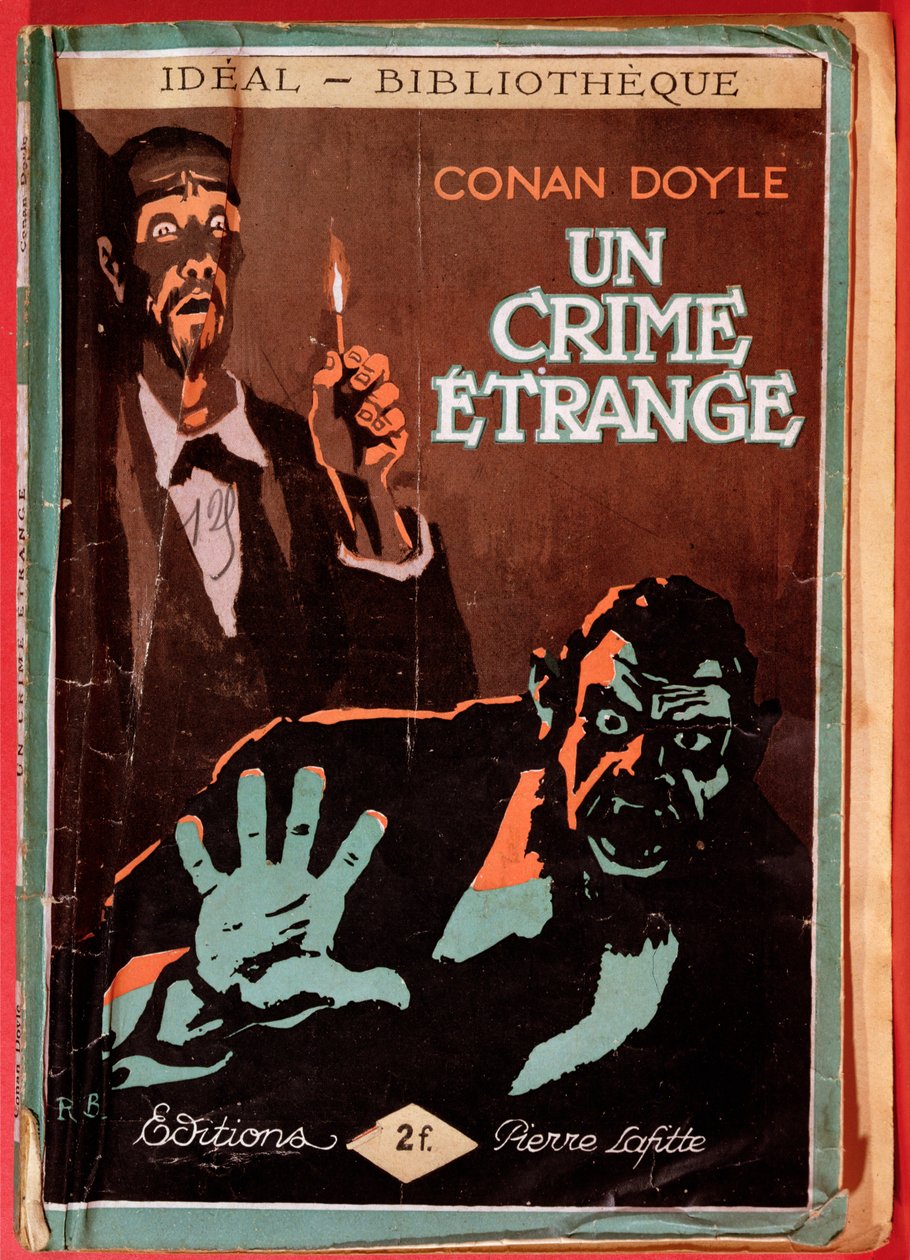 Přední strana obálky francouzského vydání knihy "Un Crime etrange" od Conana Doyla (1859-1930), kterou vydal Pierre Lafitte. od Roger Broders