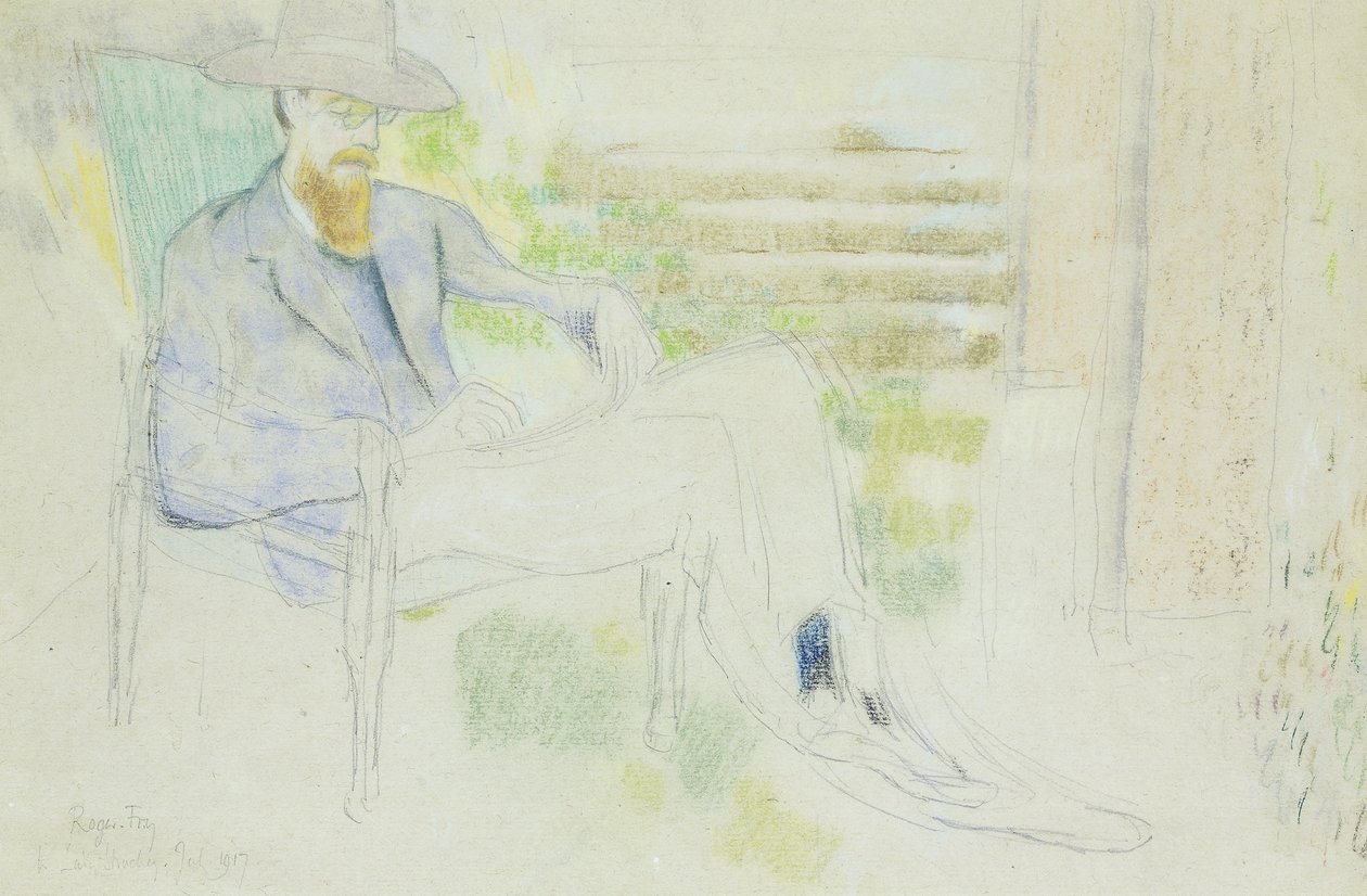 Lytton Strachey píše v zahradě, od Roger Eliot Fry
