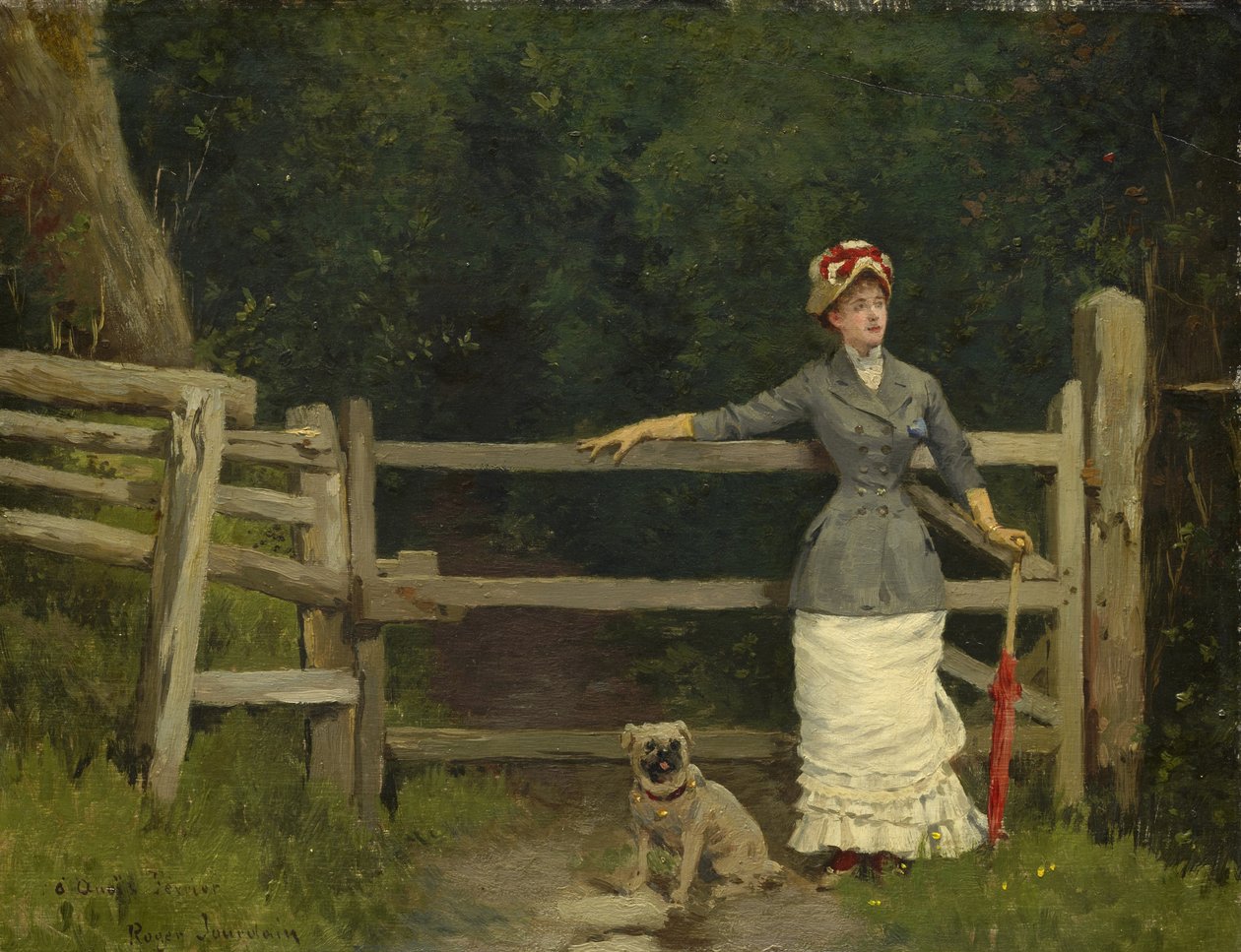 Žena a pes u brány, kolem 1875?-80 od Roger Joseph Jourdain