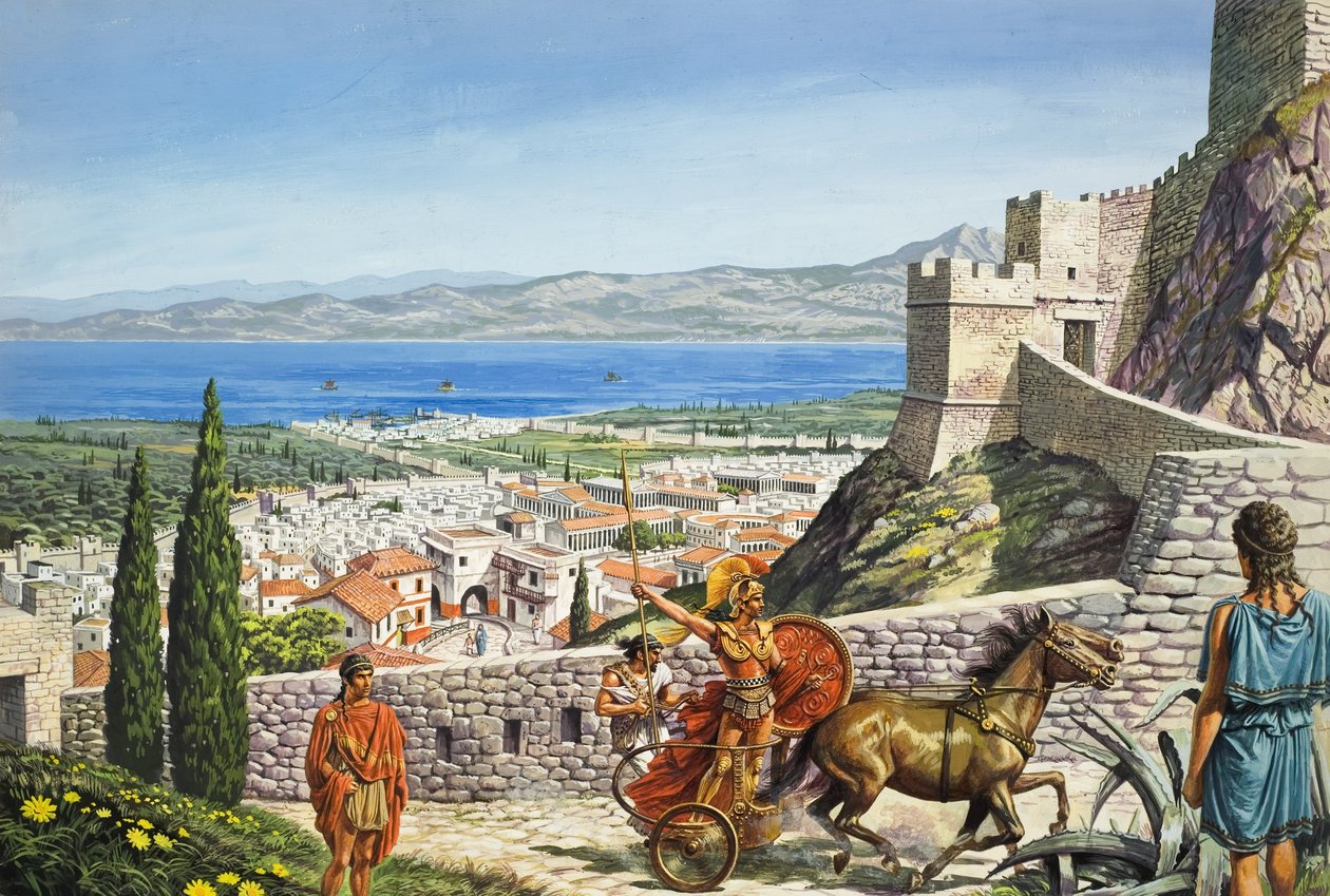 Korint - Citadela na křižovatce (kvaš na papíře) od Roger Payne
