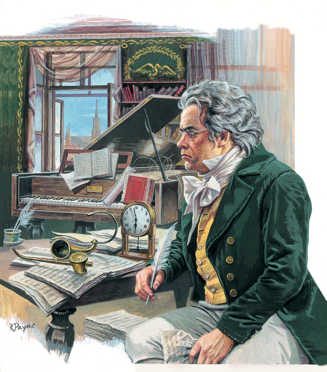 Ludwig van Beethoven (1770-1827) (kvaš na papíře) od Roger Payne