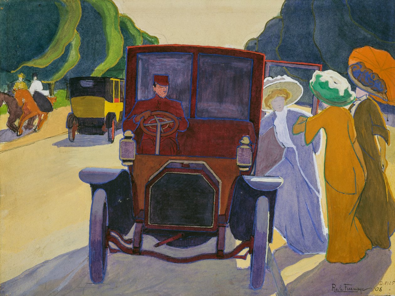 Avenue of Acacias v Bois de Boulogne, auto s řidičem od Roger de La Fresnaye