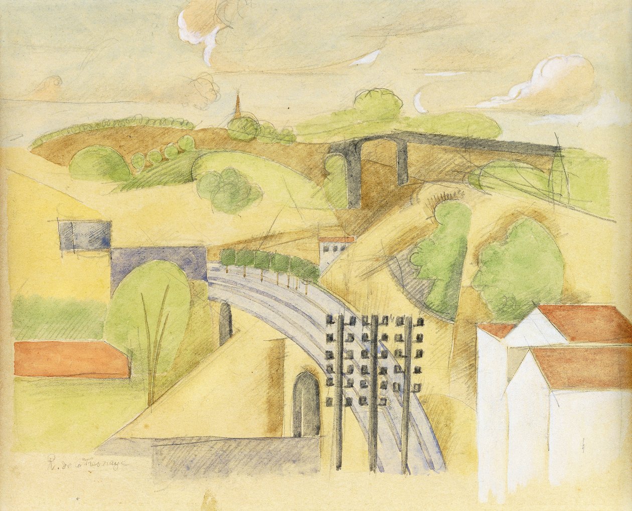 Studie k viaduktu Meulan; Studie pro Meulan viadukt, 1912 od Roger de La Fresnaye