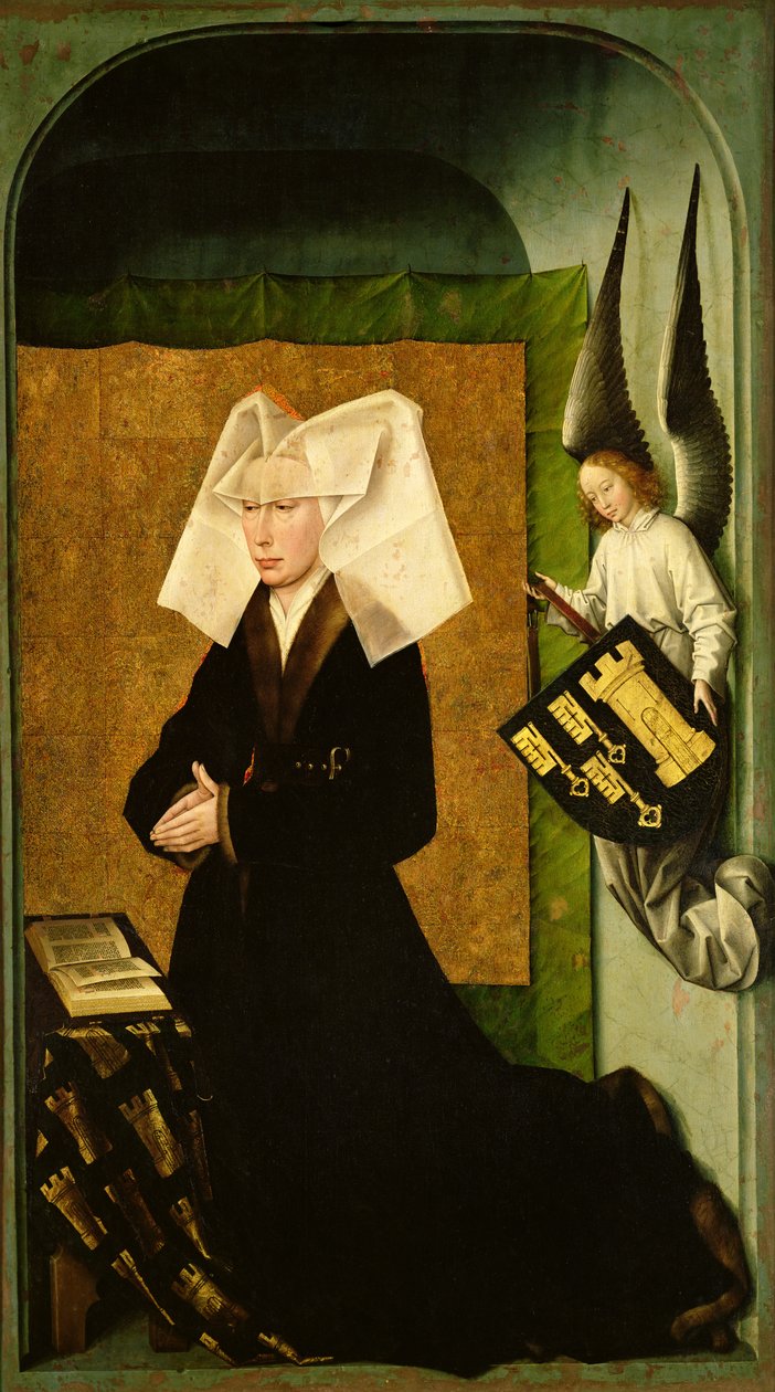 Guigone de Salins, manželka dárce, kancléře Nicholase Rolina, klečící v modlitbě, z rubu polyptychu Poslední soud, c.1445-50 (viz 20546, 170074 a 170078) od Rogier van der Weyden
