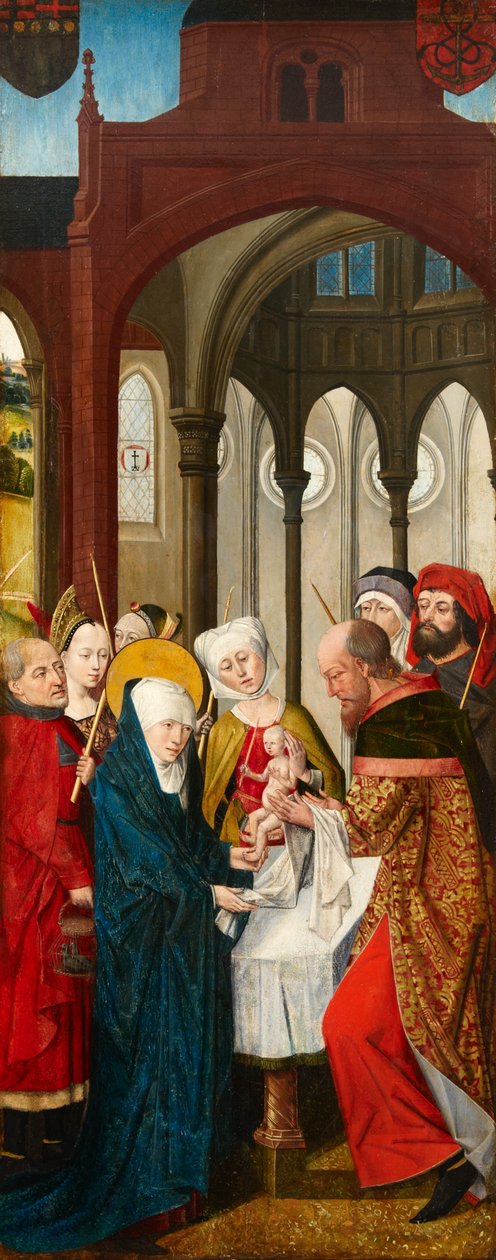Představení Krista v chrámu, levý panel Westonského triptychu, kolem roku 1480 od Rogier van der Weyden