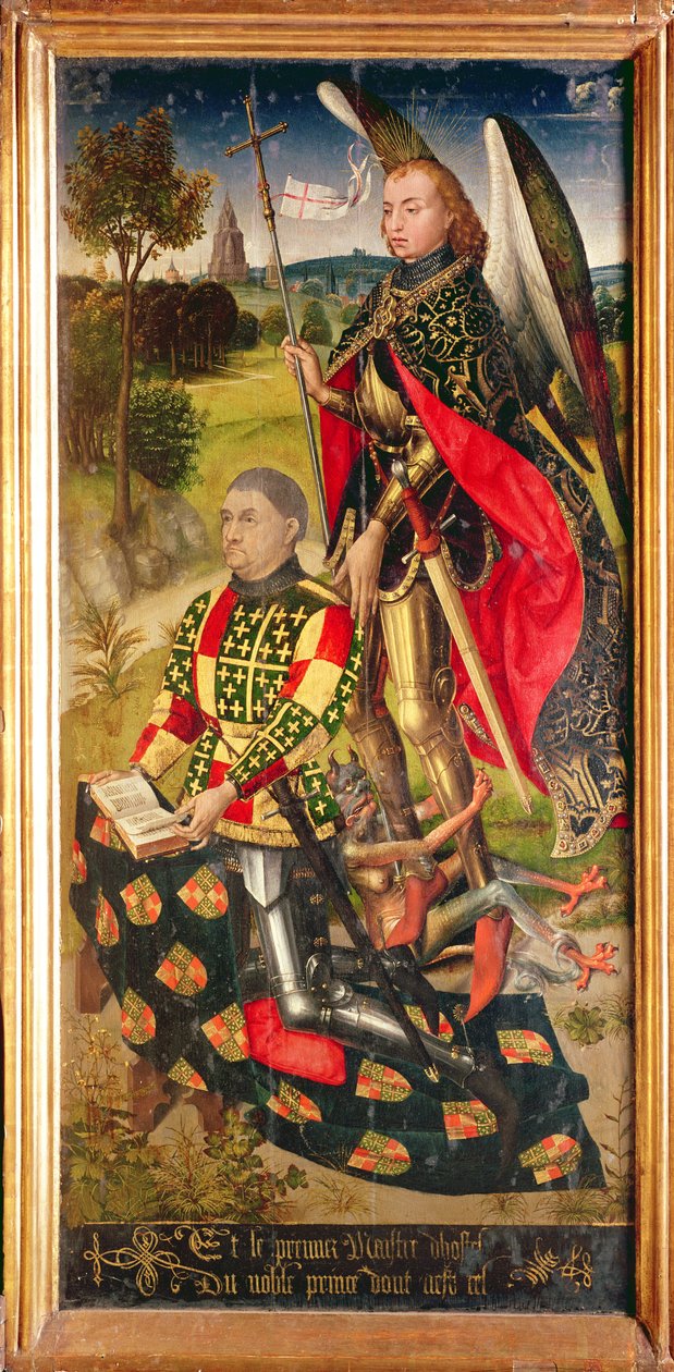 Pravý panel, z polyptychu hlavního oltáře, zobrazující donátora oltářního obrazu, Michel de Chaugy, 1460-66 od Rogier van der Weyden