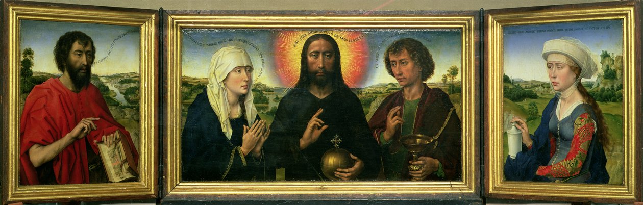 Rodinný triptych Braqueových: (Jan Křtitel, Kristus Vykupitel mezi Pannou Marií a svatým Janem Evangelistou, svatá Máří Magdaléna (detail viz 15987). od Rogier van der Weyden