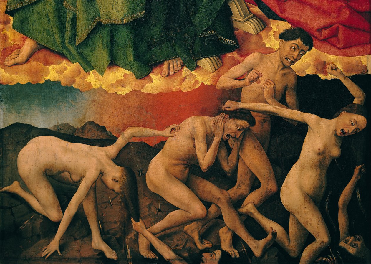 Poslední soud, detail vstupu zatracených do pekla, asi 1445-50 od Rogier van der Weyden
