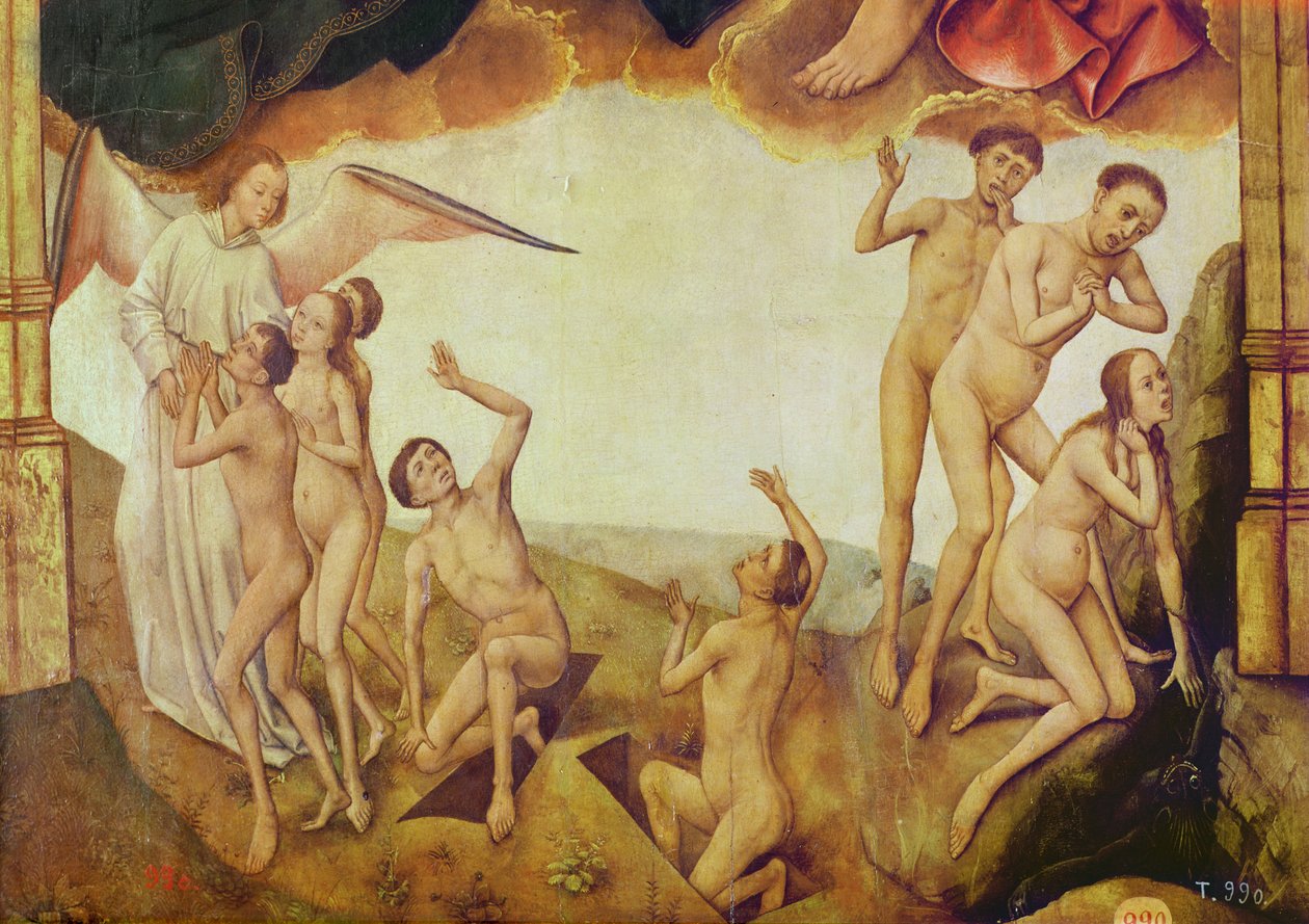 Triptych Vykoupení, pravý panel: Poslední soud, detail: Vyvolení a zatracení, 1455-59 (olej na dřevě) od Rogier van der Weyden