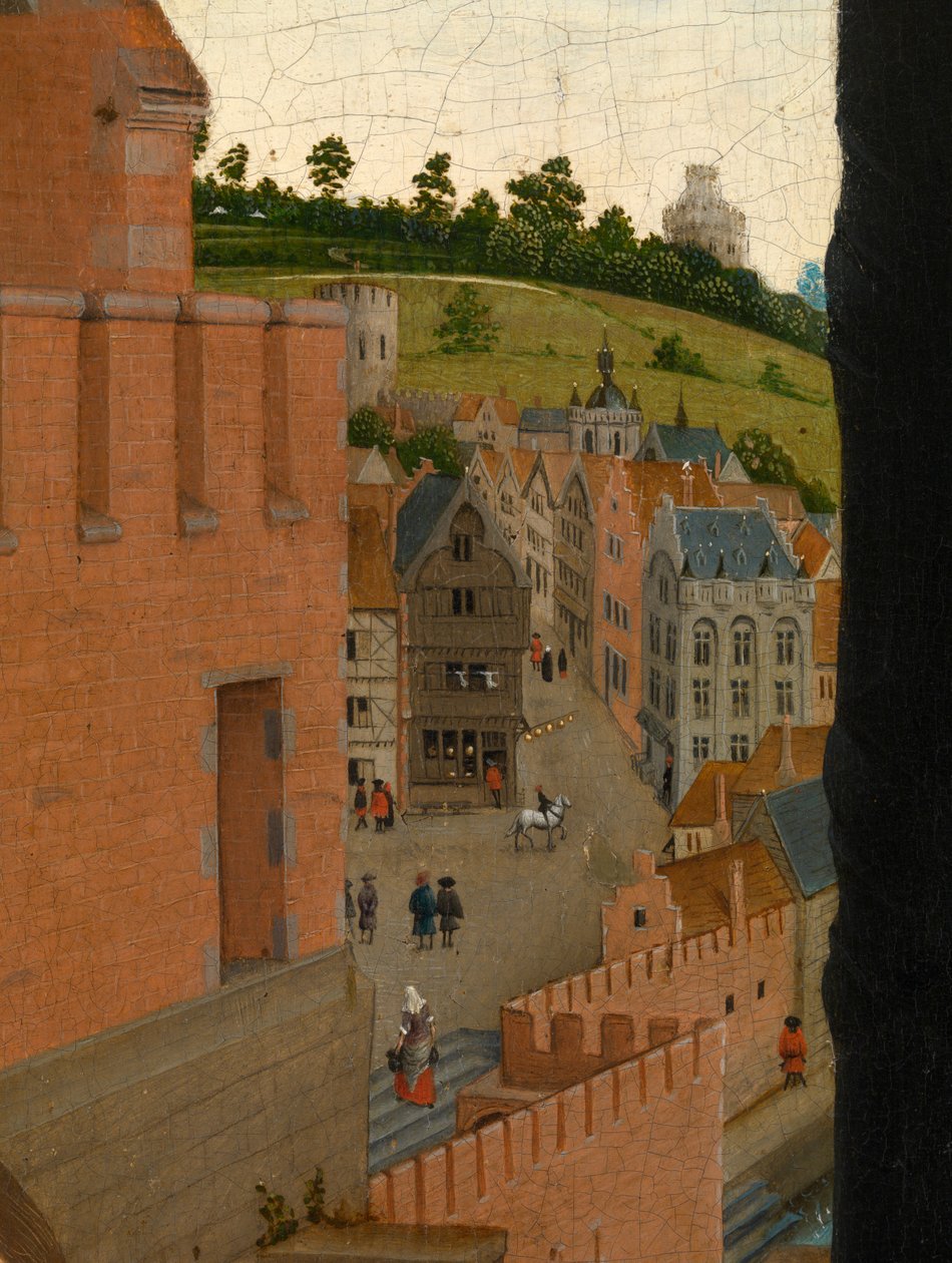 Detail svatého Lukáše kreslícího portrét Panny Marie (olej na desce) od Rogier van der (after) Weyden