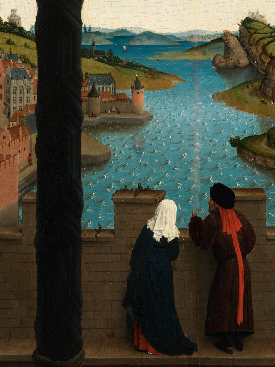 Detail svatého Lukáše kreslícího portrét Panny Marie (olej na desce) od Rogier van der (after) Weyden