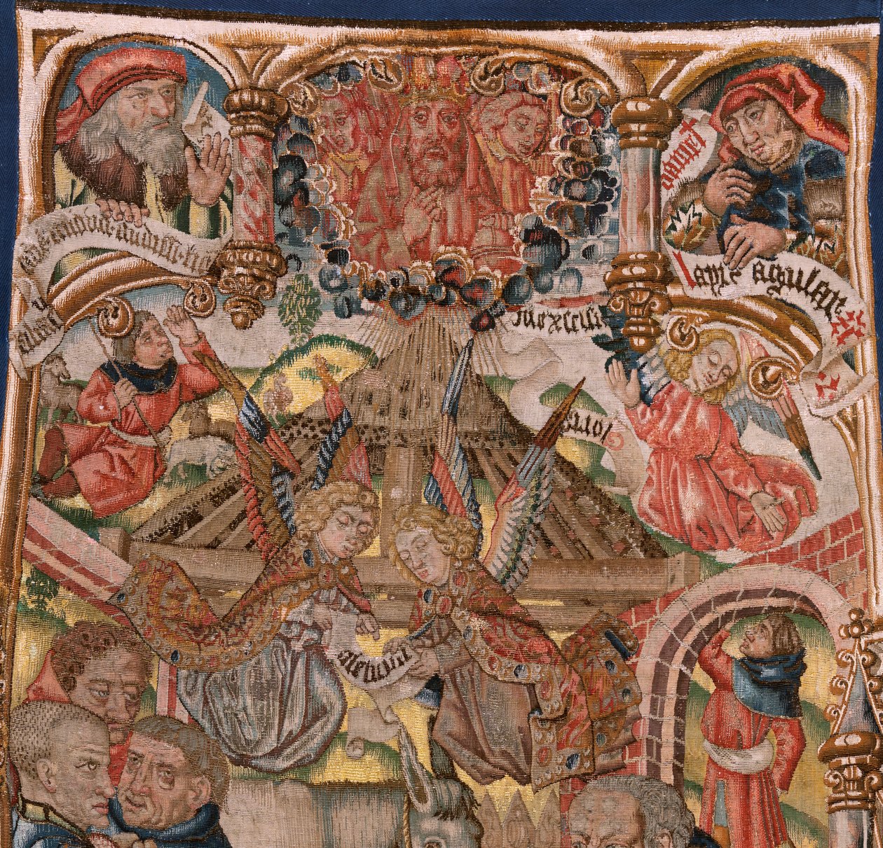 Vlámský gobelín. Triptych Narození Krista (Tríptico del Nacimiento de Jesús). Modely od karikaturisty z okruhu Rogiera van der Weydena. Výroba jižní Nizozemsko. Ca 1492. Látka Zlato, stříbro, hedvábí a vlna. od Rogier van der (circle of) Weyden