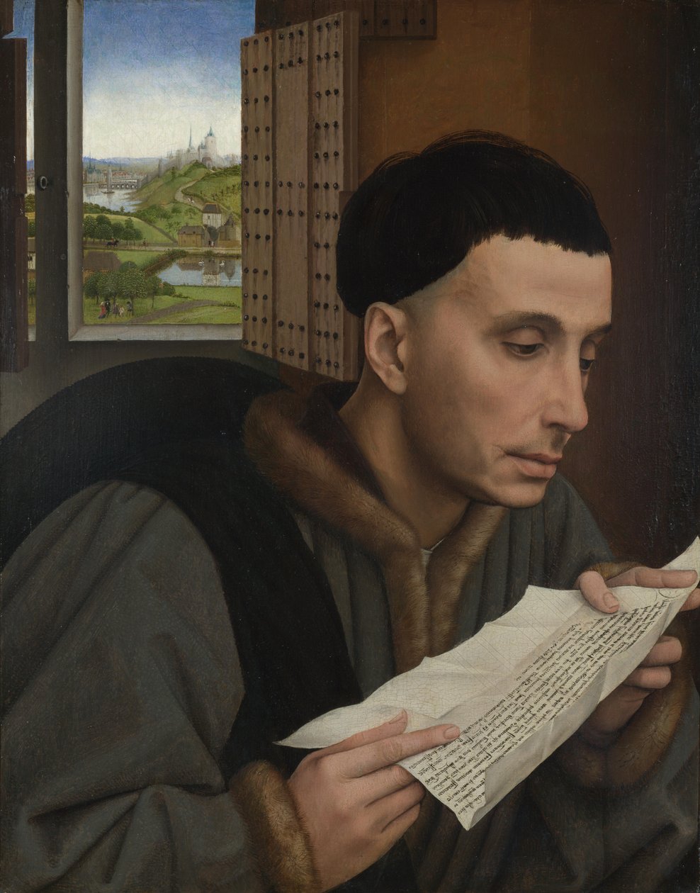 A Man Reading (Svatý Ivo?), cca 1450 (olej na panelu) od Rogier van der (workshop of) Weyden