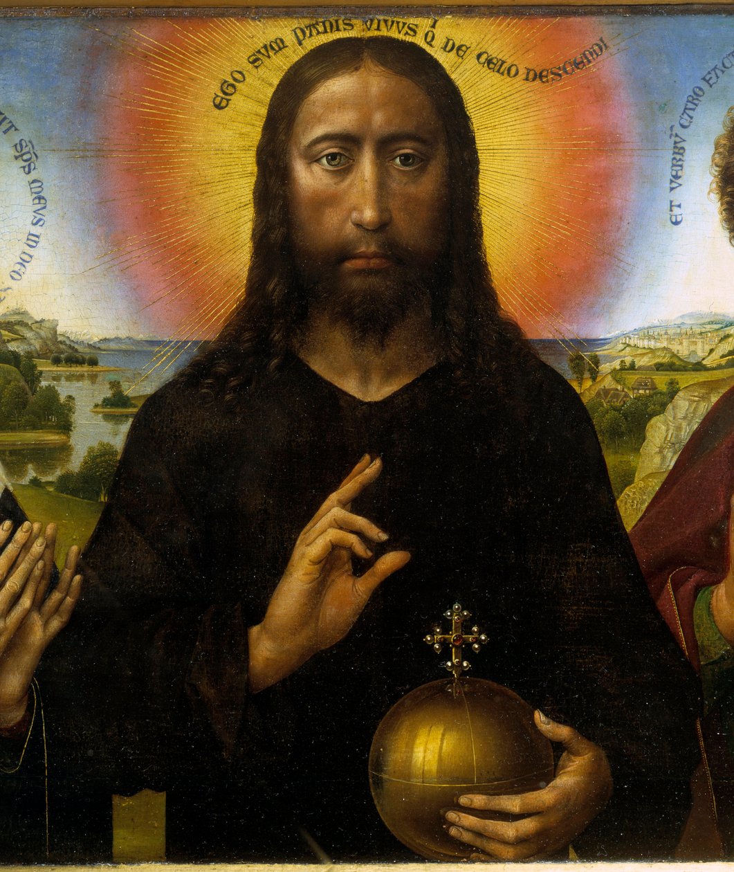 Kristus Vykupitel mezi Pannou Marií a svatým Janem Evangelistou říká Triptych Braque. Detail Krista. Obraz Rogiera (Rogera) Van Der Weydena (1400 - 1464) Ec. Podvod. od Rogier van der Weyden