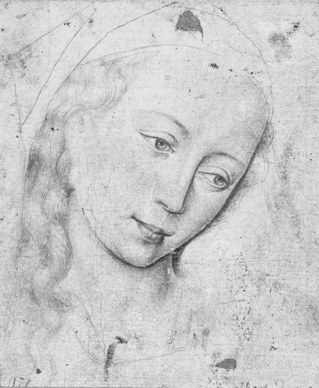 Hlava Panny Marie (čb tisk) od Rogier van der Weyden
