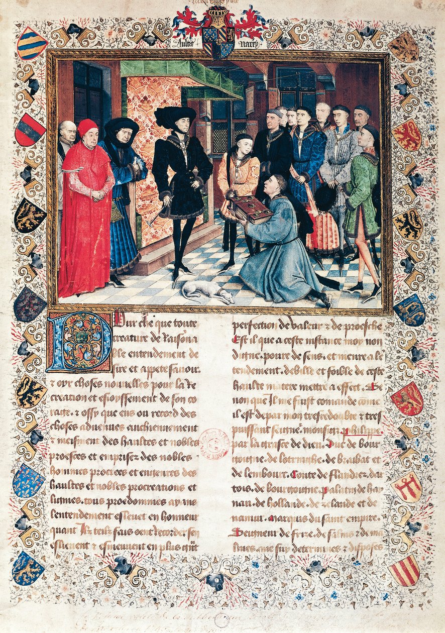 Prezentace Letopisů Hainaut burgundskému vévodovi Filipu Dobrému (1396-1467) od Jeana Wauquelina od Rogier van der Weyden
