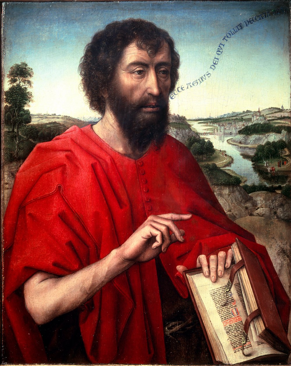 Svatý Jan Křtitel. Detail (Levý panel triptychu Braque), cca 1450 (Olej na dřevě) od Rogier van der Weyden