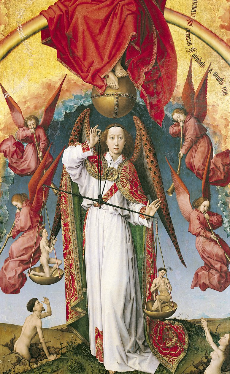 St. Michael Weighing the Souls, from the Last Judgement, c.1445-50 (detail of 170072) od Rogier van der Weyden