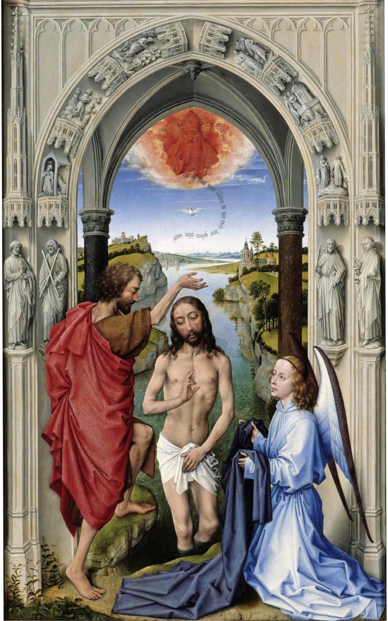 Křest Krista Oltář sv. Jana, střední deska, cca 1455 od Rogier van der Weyden