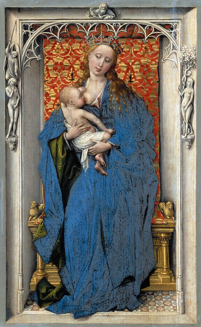 Panna a dítě - Rogier van der Weyden (asi 1399-1464). Olej na dřevě, c. 1430 nebo c. 1451. Rozměr : 18,9x12,1 cm. Uměleckohistorické muzeum, Vienne od Rogier van der Weyden