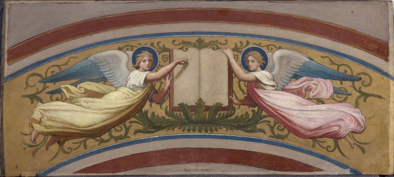 Náčrt kostela Saint-François-Xavier: Evangelií podpíraných dvěma anděly, mezi lety 1874 a 1876 (olej na kvaši, akvarel, papír) od Romain Cazes