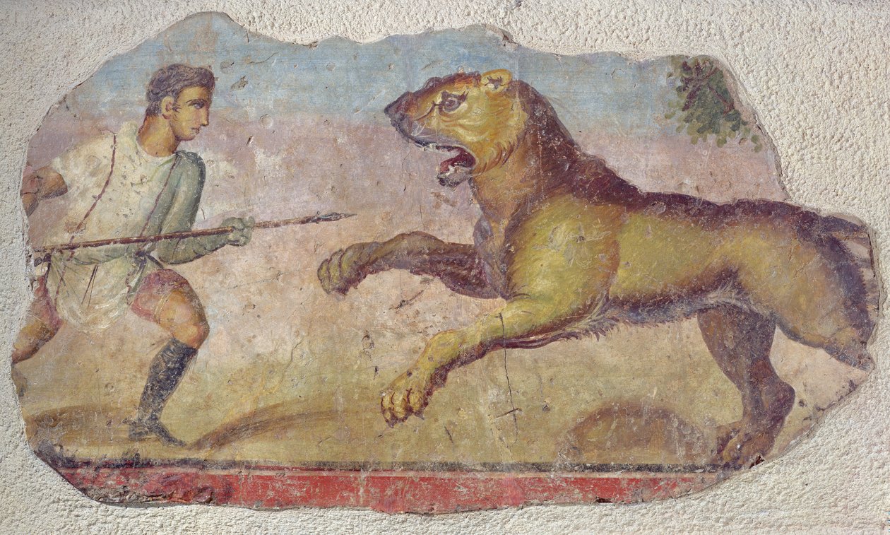 Gladiátor bojující se lvem z amfiteátru Merida od Roman