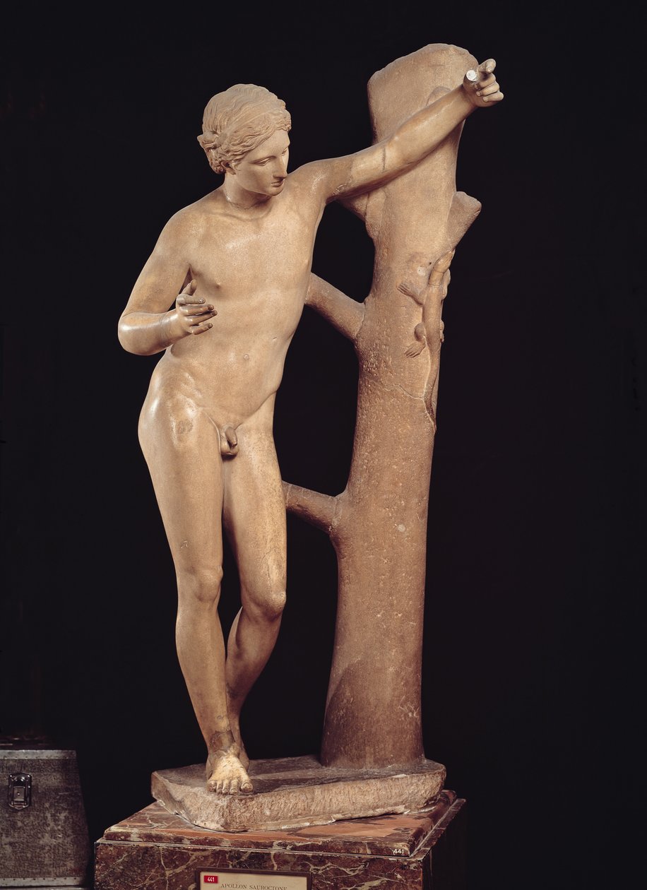 Apollo Sauroktonos (Zabiják ještěrů) Římská kopie řeckého bronzu vyrobeného kolem roku 350 př. n. l., připisovaná Praxitelovi (fl. 370-339 př. n. l.) (mramor) od Roman