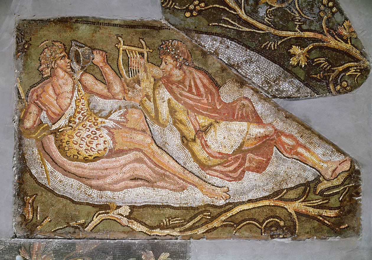 Bacchus ležící, detail z Trest Lycurgus, 2.-3. století (mozaika) od Roman