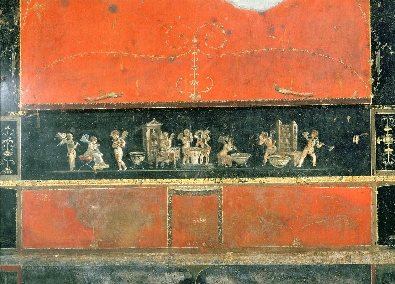 Cherubové provádějící každodenní činnosti, z Oecus z Casa dei Vettii (Dům Vettiů) kolem 50-79 našeho letopočtu od Roman