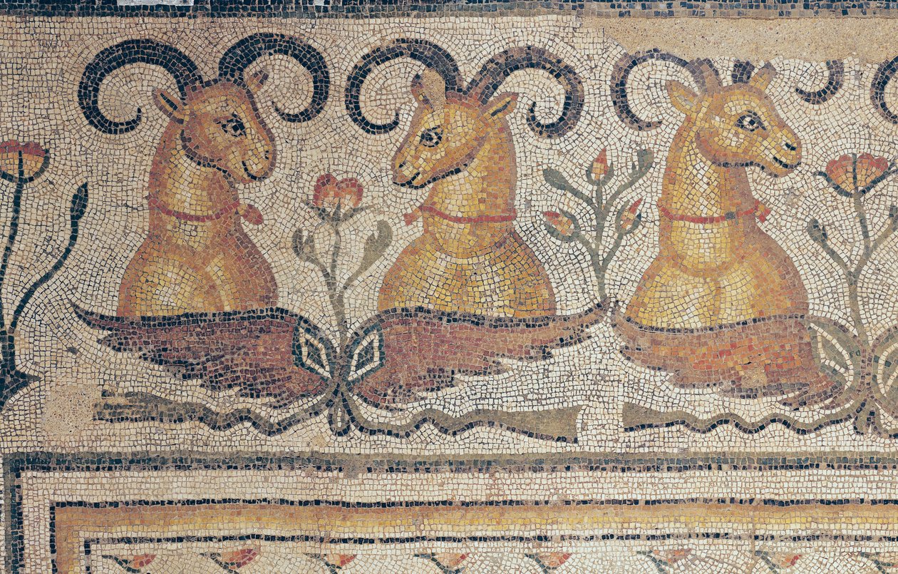 Detail z okraje chodníku, z nádvoří vily v Daphne, Antioch (mozaika) od Roman