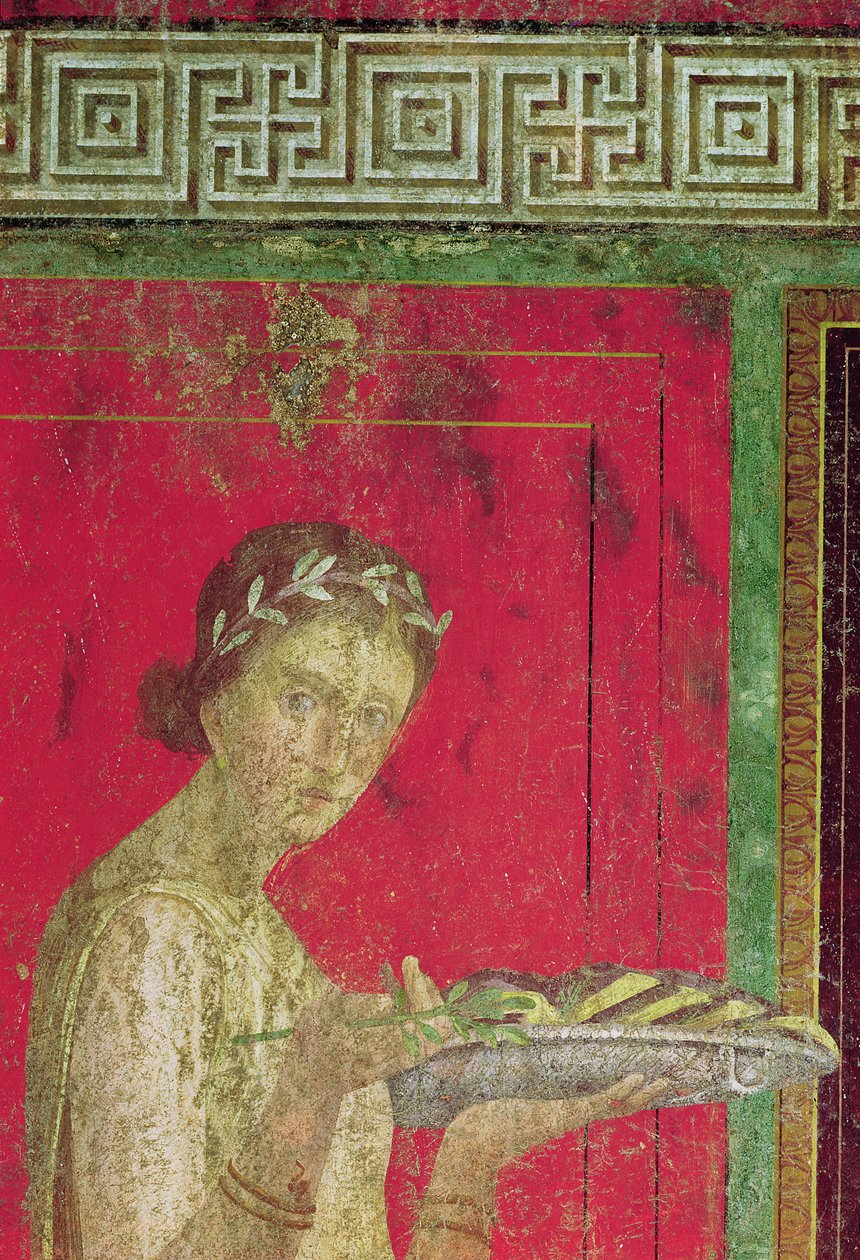 Detail zasvěcence, ze scény katechismu, Severní zeď, Oecus 5, 60-50 př. n. l. freska viz také 20015 od Roman