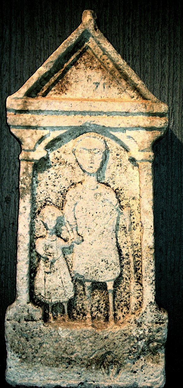 Pohřební stéla znázorňující otce a syna, 1.-2. stol od Roman