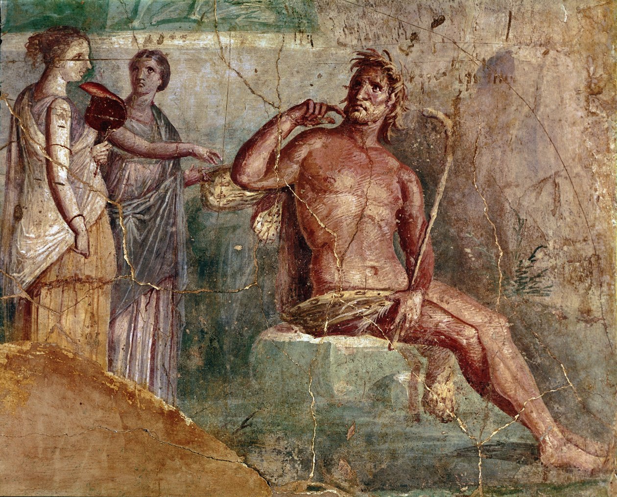 Galatea, s vějířem, a Polyphemus, z Pompejí, 60-80 našeho letopočtu od Roman