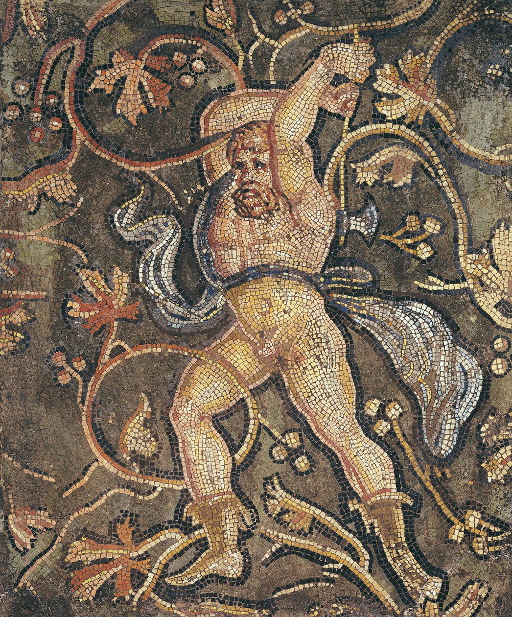 Lycurgus řezání vinné révy, z Trest Lycurgus, 2.-3. století (mozaika) od Roman