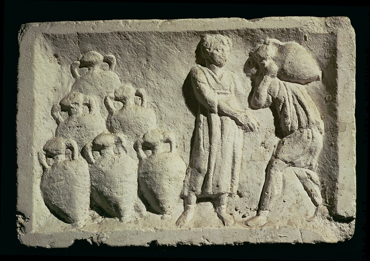 Reliéf zobrazující dodávku vína od Roman