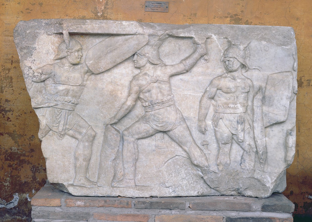 Reliéf zobrazující gladiátory v boji (mramor) od Roman