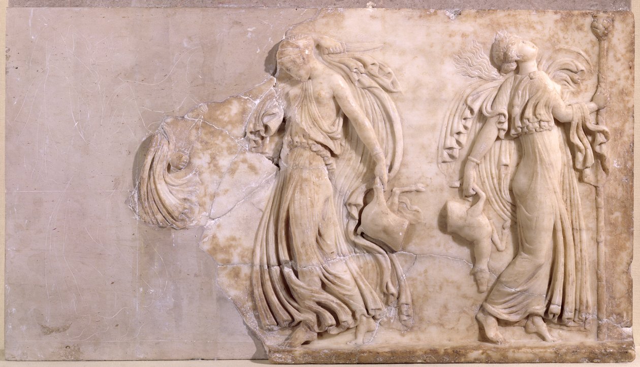 Reliéf zobrazující tančící maenads, z Tuniska (mramor) od Roman