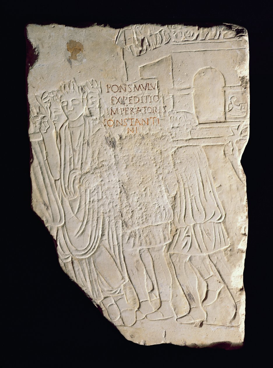 Reliéf zobrazující vítězství Konstantina Velikého (270-337) nad Maxentiem (280-312) v bitvě u Pons Milvius v roce 312 n.l. od Roman