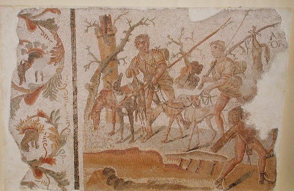 Návrat z lovu, z Medeiny (starověký Althiburos) c.280-290 (mozaika) od Roman