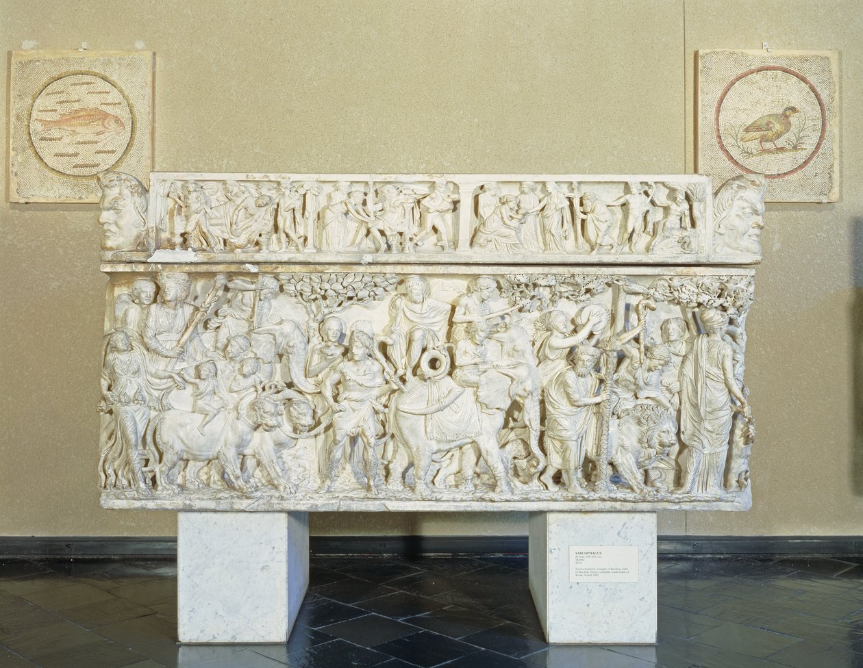 Sarkofág zobrazující Dionýsův triumf, asi 190 n. l. (mramor) od Roman